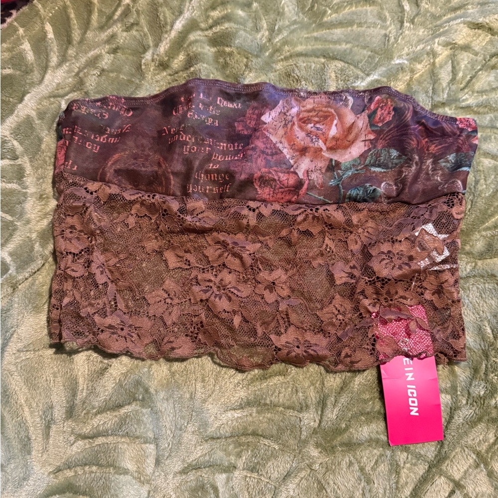 SHEIN Floral Lace Bandeau - Brown and Pink
